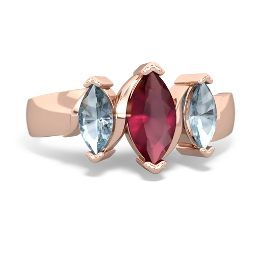 Ruby Genuine Ruby with Genuine Aquamarine and Genuine Emerald Three Peeks ring Ring