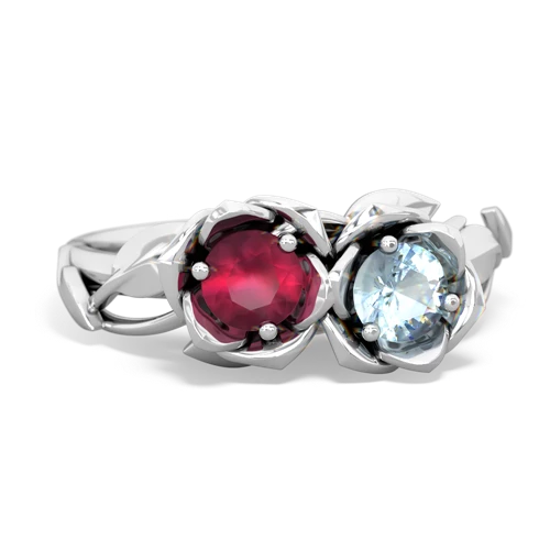 ruby-aquamarine roses ring