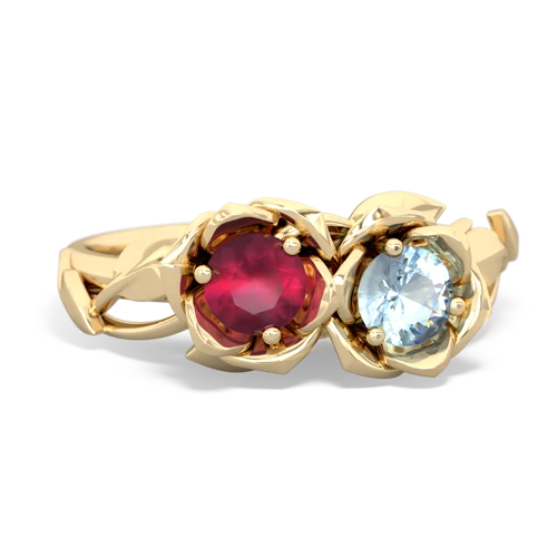 ruby-aquamarine roses ring