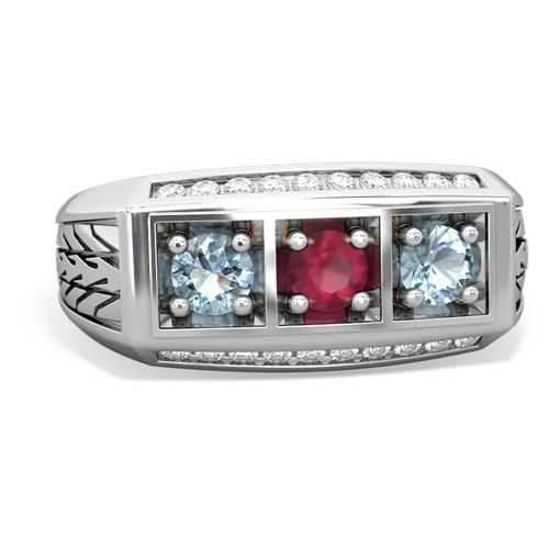 ruby-aquamarine three stone ring