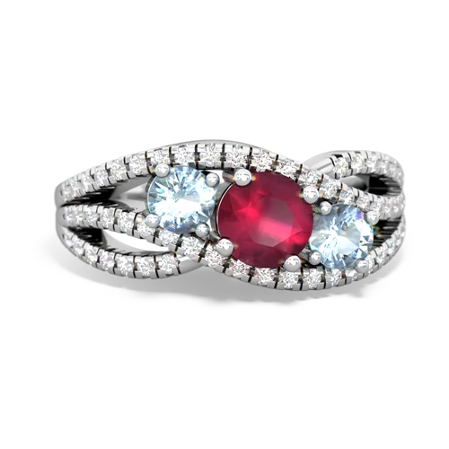 ruby-aquamarine three stone pave ring