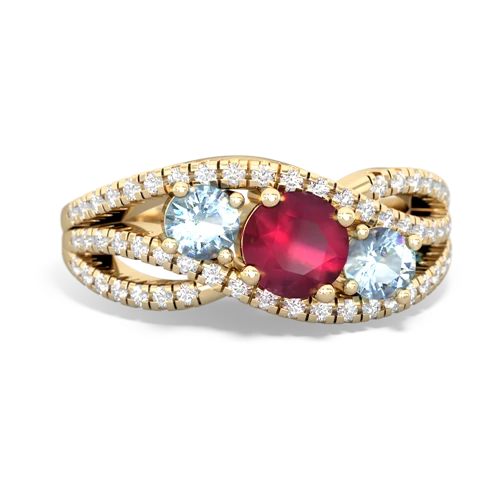 ruby-aquamarine three stone pave ring