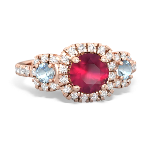 Ruby Genuine Ruby with Genuine Aquamarine and Genuine Fire Opal Regal Halo ring Ring