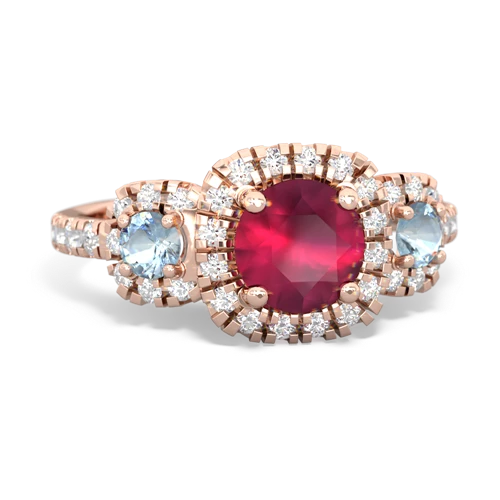 ruby-aquamarine three stone regal ring