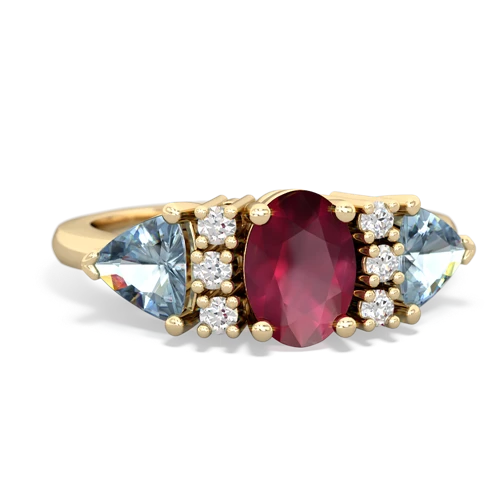 Ruby Genuine Ruby with Genuine Aquamarine and Lab Created Sapphire Antique Style Three Stone ring Ring