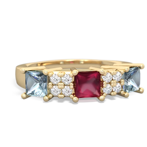 Ruby Genuine Ruby with Genuine Aquamarine and Genuine Emerald Three Stone ring Ring