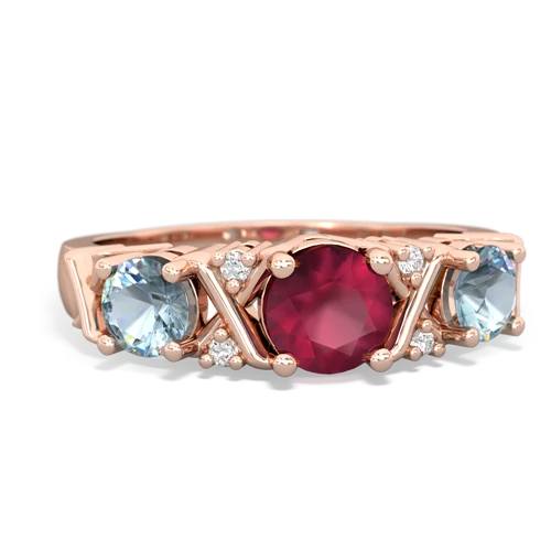 Ruby Genuine Ruby with Genuine Aquamarine and Lab Created Ruby Hugs and Kisses ring Ring