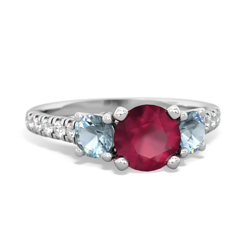 Ruby Genuine Ruby with Genuine Aquamarine and Genuine Tanzanite Pave Trellis ring Ring