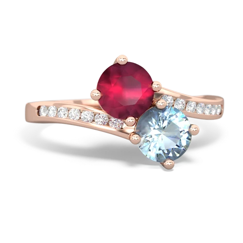 ruby-aquamarine two stone channel ring