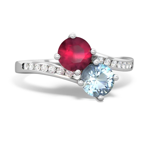 ruby-aquamarine two stone channel ring