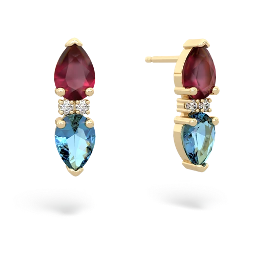 ruby-blue topaz bowtie earrings