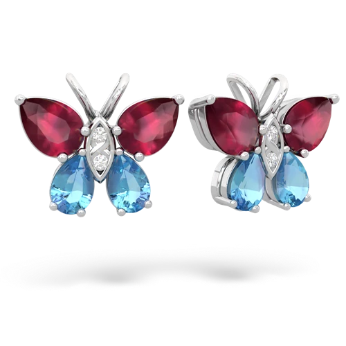 ruby-blue topaz butterfly earrings