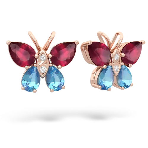 ruby-blue topaz butterfly earrings