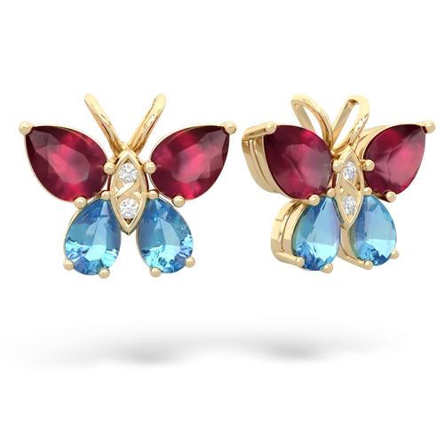 ruby-blue topaz butterfly earrings