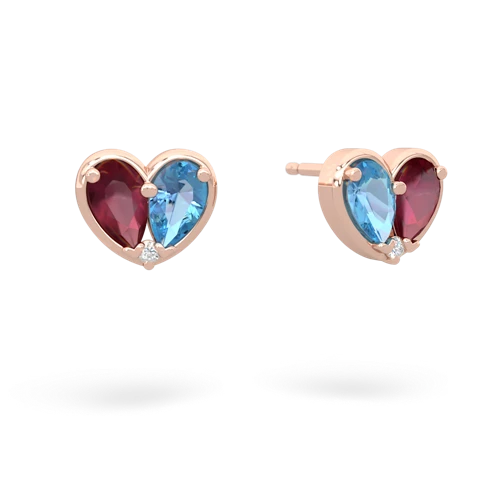 ruby-blue topaz one heart earrings