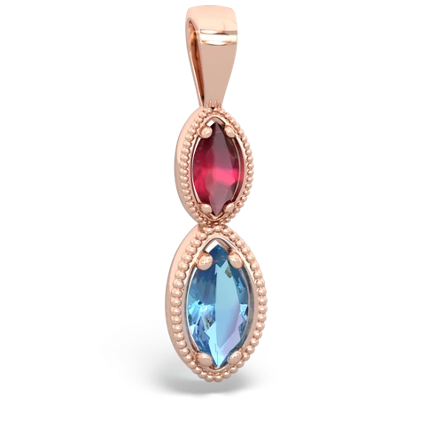 Ruby Genuine Ruby with Genuine Swiss Blue Topaz Antique-style Halo pendant Pendant
