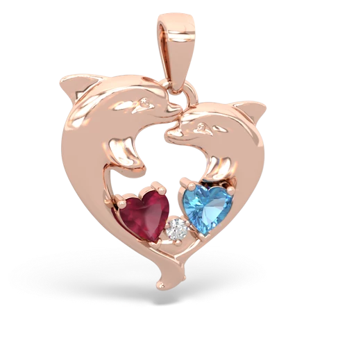Ruby Genuine Ruby with Genuine Swiss Blue Topaz Dolphin Heart pendant Pendant