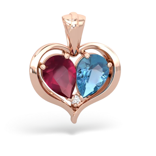 ruby-blue topaz half heart whole pendant