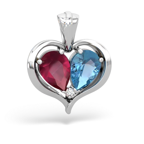 ruby-blue topaz half heart whole pendant