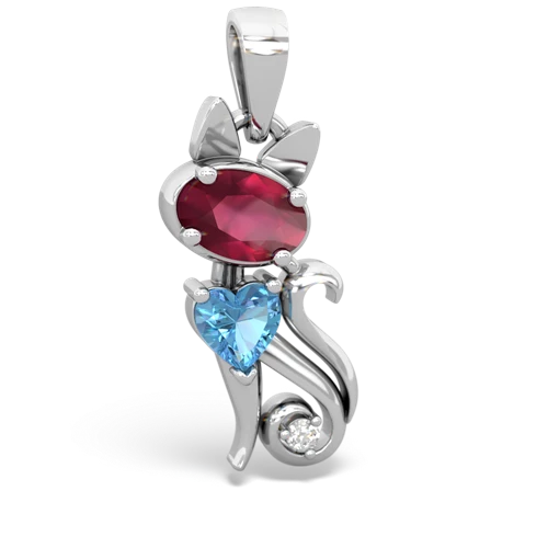 ruby-blue topaz kitten pendant