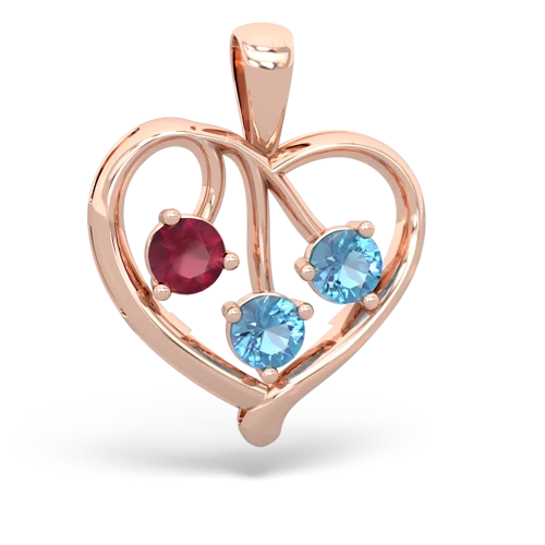 Ruby Genuine Ruby with Genuine Swiss Blue Topaz and  Glowing Heart pendant Pendant