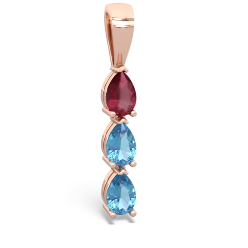 ruby-blue topaz three stone pendant