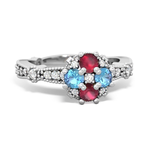 Ruby Genuine Ruby with Genuine Swiss Blue Topaz Milgrain Antique Style ring Ring