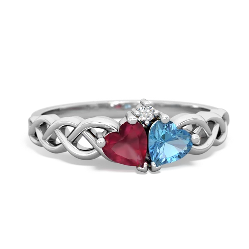 Ruby Genuine Ruby with Genuine Swiss Blue Topaz Heart to Heart Braid ring Ring