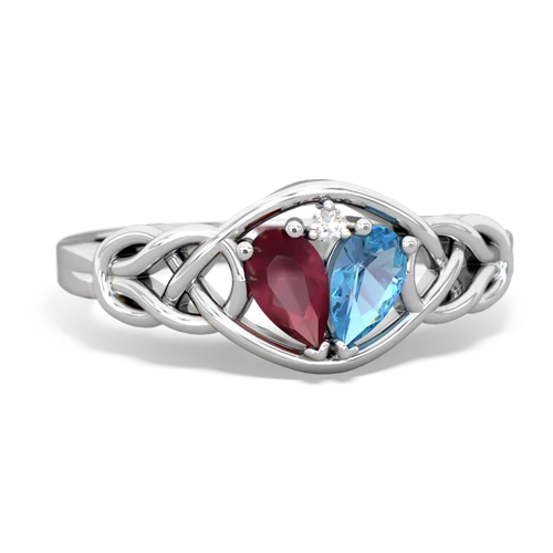 Ruby Genuine Ruby with Genuine Swiss Blue Topaz Celtic Love Knot ring Ring