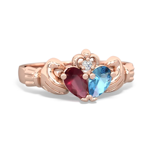 Ruby Genuine Ruby with Genuine Swiss Blue Topaz Claddagh ring Ring