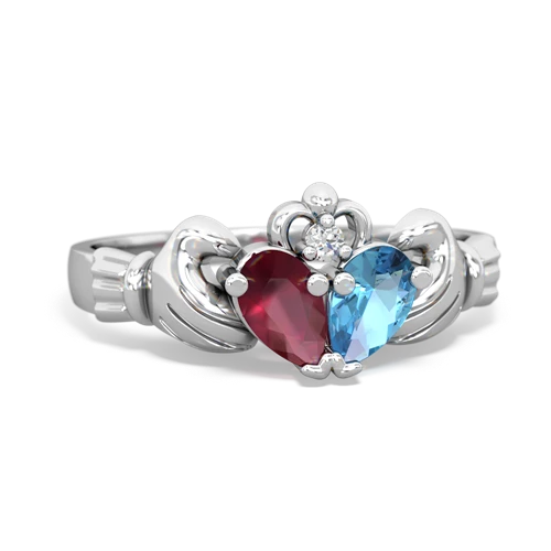 ruby-blue topaz claddagh ring