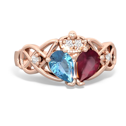 Ruby Genuine Ruby with Genuine Swiss Blue Topaz Two Stone Claddagh ring Ring
