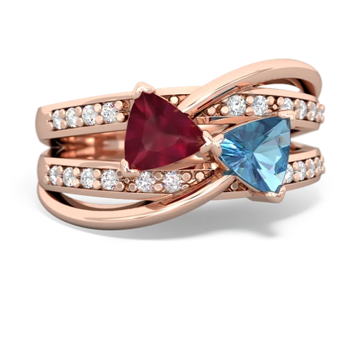 Ruby Genuine Ruby with Genuine Swiss Blue Topaz Bowtie ring Ring