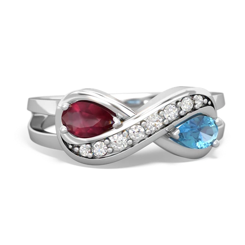 Ruby Genuine Ruby with Genuine Swiss Blue Topaz Diamond Infinity ring Ring