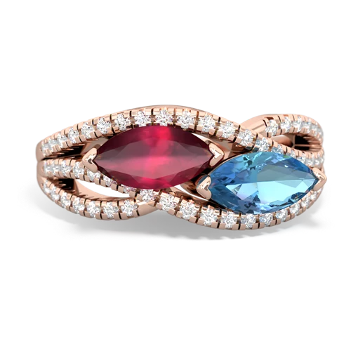Ruby Genuine Ruby with Genuine Swiss Blue Topaz Diamond Rivers ring Ring