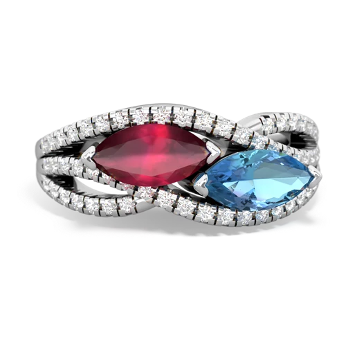 Ruby Genuine Ruby with Genuine Swiss Blue Topaz Diamond Rivers ring Ring