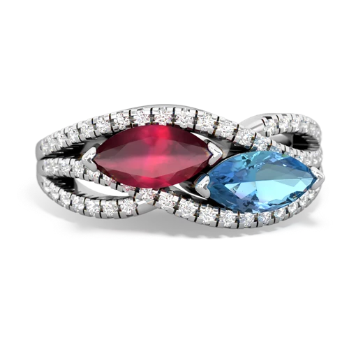 ruby-blue topaz double heart ring