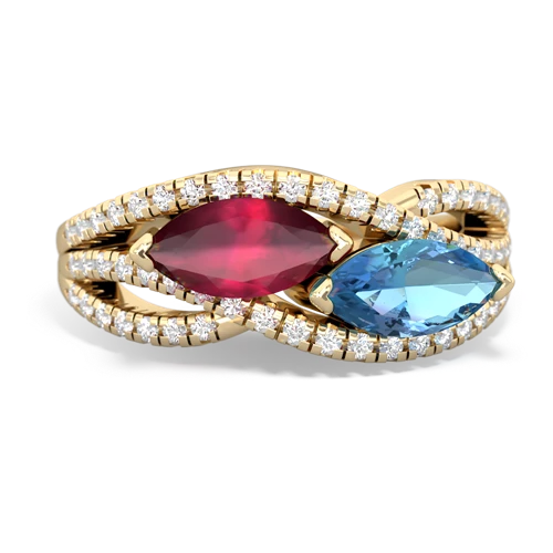 ruby-blue topaz double heart ring