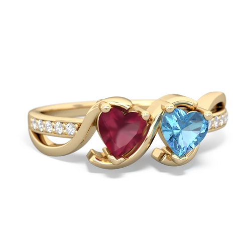 ruby-blue topaz double heart ring