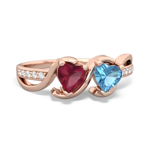 ruby-blue topaz double heart ring