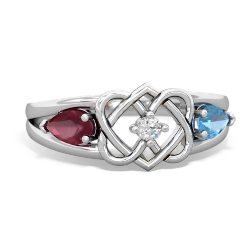 Ruby Genuine Ruby with Genuine Swiss Blue Topaz Hearts Intertwined ring Ring