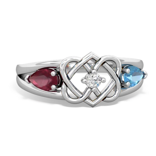 ruby-blue topaz double heart ring