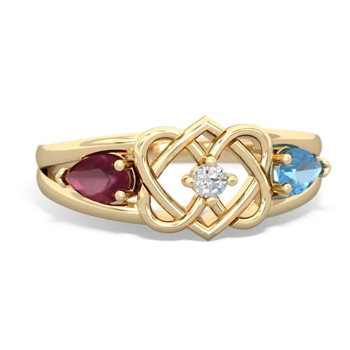 ruby-blue topaz double heart ring