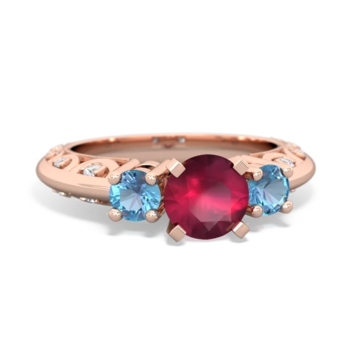 Ruby Genuine Ruby with Genuine Swiss Blue Topaz Art Deco ring Ring