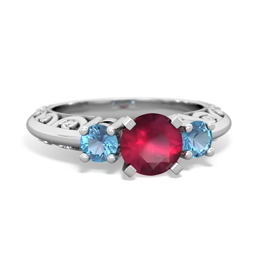 Ruby Genuine Ruby with Genuine Swiss Blue Topaz Art Deco ring Ring