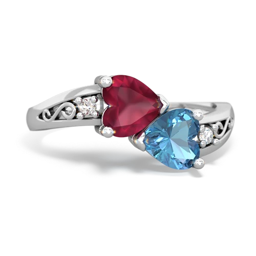 Ruby Genuine Ruby with Genuine Swiss Blue Topaz Snuggling Hearts ring Ring