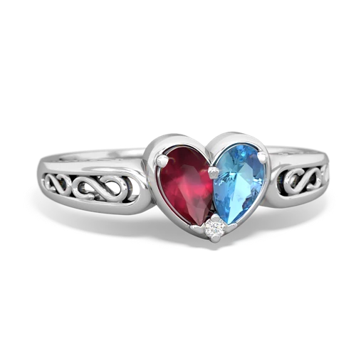 Ruby Genuine Ruby with Genuine Swiss Blue Topaz filligree Heart ring Ring