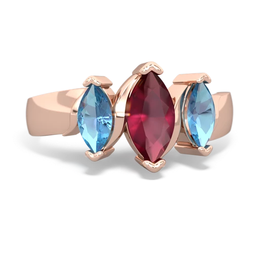 Ruby Genuine Ruby with Genuine Swiss Blue Topaz and Genuine Peridot Three Peeks ring Ring