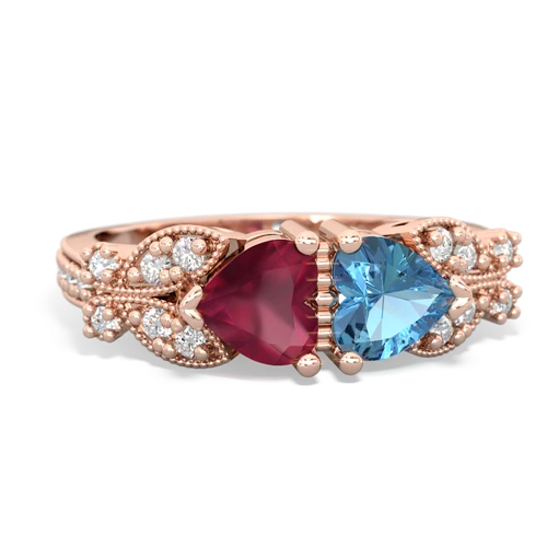 Ruby Genuine Ruby with Genuine Swiss Blue Topaz Diamond Butterflies ring Ring