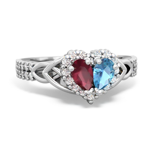 Ruby Genuine Ruby with Genuine Swiss Blue Topaz Celtic Knot Engagement ring Ring